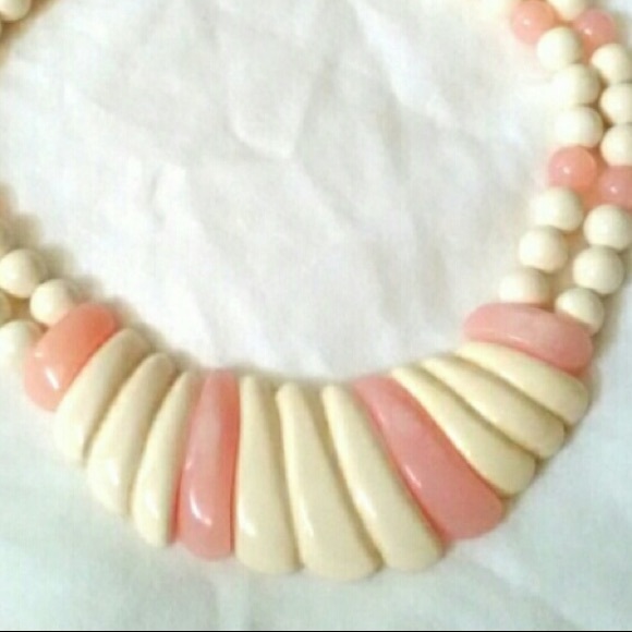 Vintage Pink and Ivory Lucite Statement Necklace - Picture 2 of 5